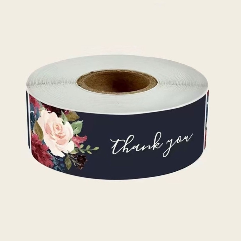 THANK YOU 💐 FLORAL💐 🖤 BLACK🖤 RECTANGULAR 120pcs STICKER ROLL 🌟NWT🌟